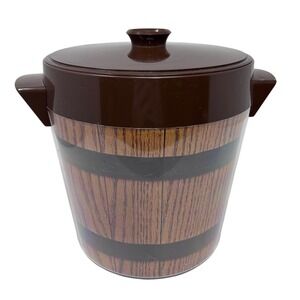 Dart Industries Old Oaken Bucket 1976‎ Ice Bucket Cooler Lid Handles Wood Grain
